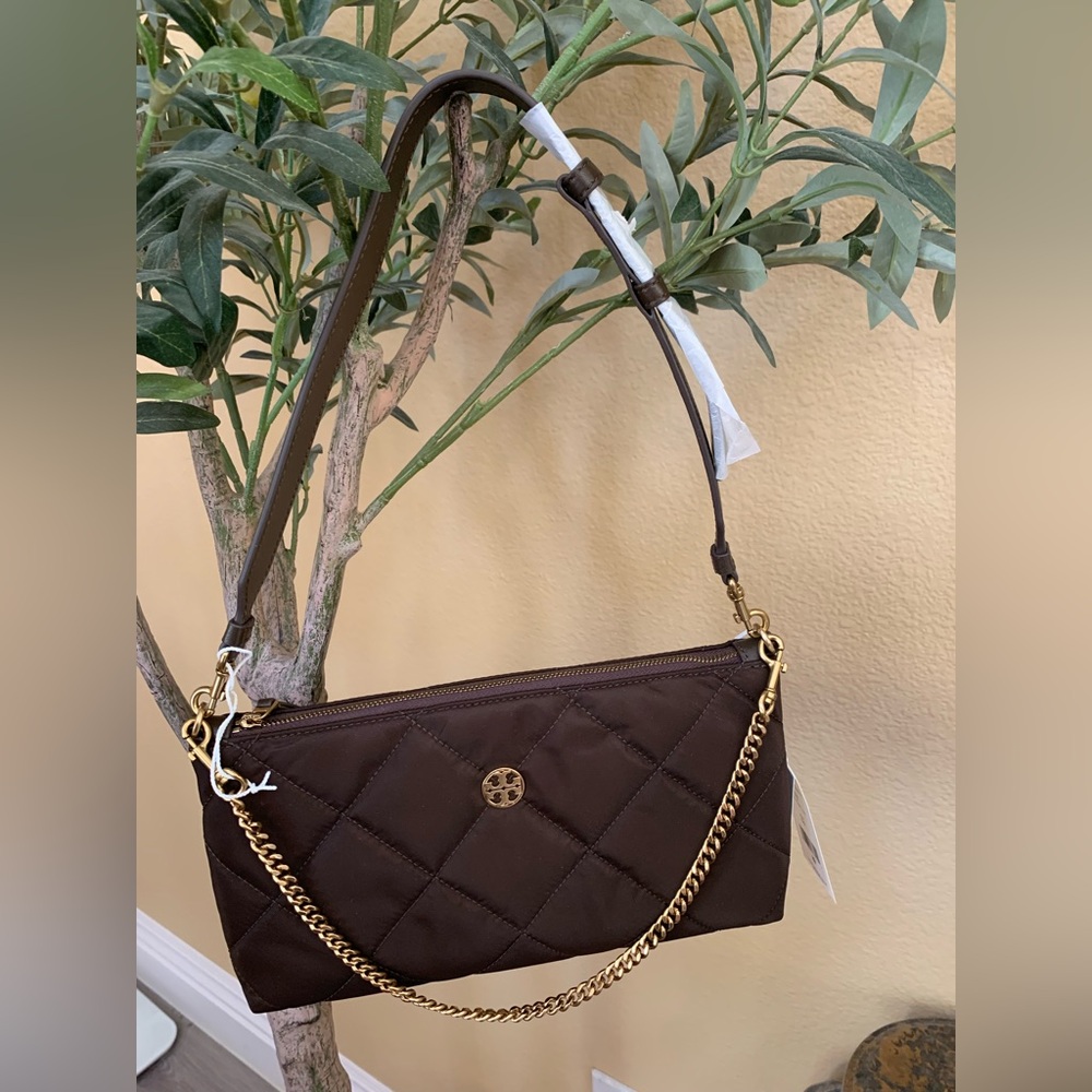 Tory Burch Dark Brown Nylon Quilted Crossbody Bag